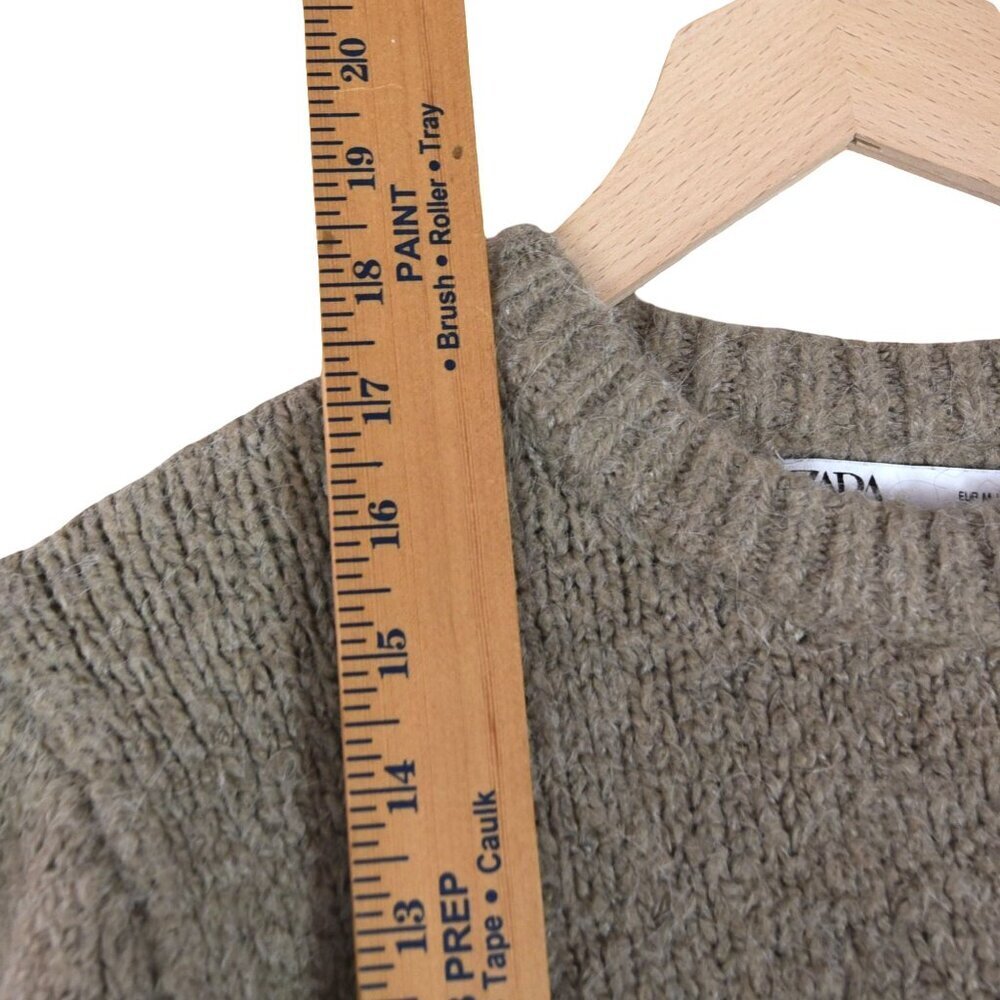 ZARA Taupe Cropped Chunky Knit Sweater Medium Minimalist Boxy Fit - Picture 7 of 8